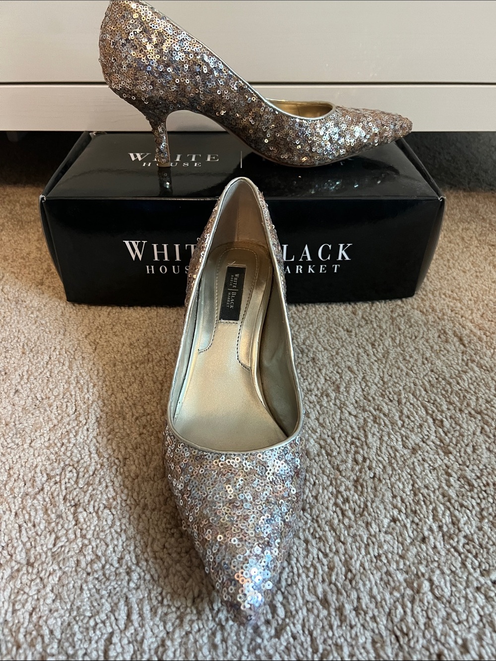 White House Black Market Gold Sequin Pointed Pumps